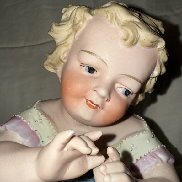 Antique Bisque Flute Baby Statue Porcelain Conta Boehme 8x5” BROKEN PINKY FINGER - Picture 13 of 15